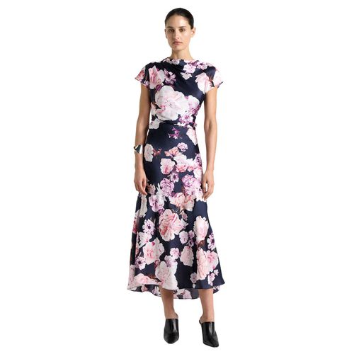 Cue Photographic Rose Satin Midi Dress